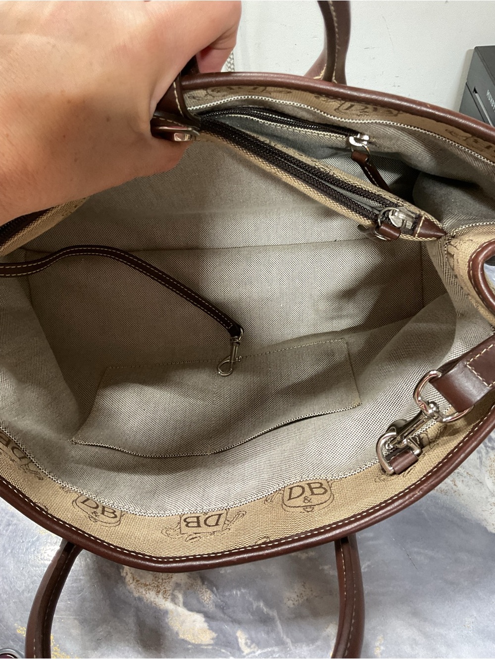 Dooney & Bourke Tan Canvas Logo Satchel with Brown Leather Trim - Picture 15 of 16